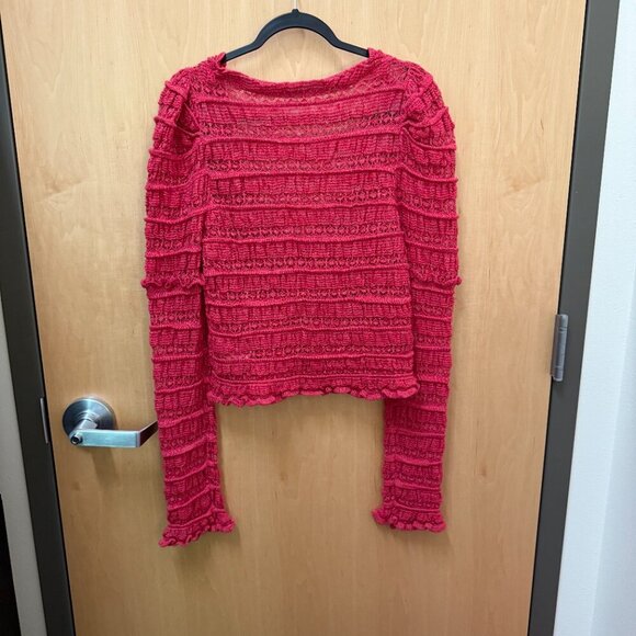 Free People pink crochet ruffle cardigan women's L - Picture 5 of 5
